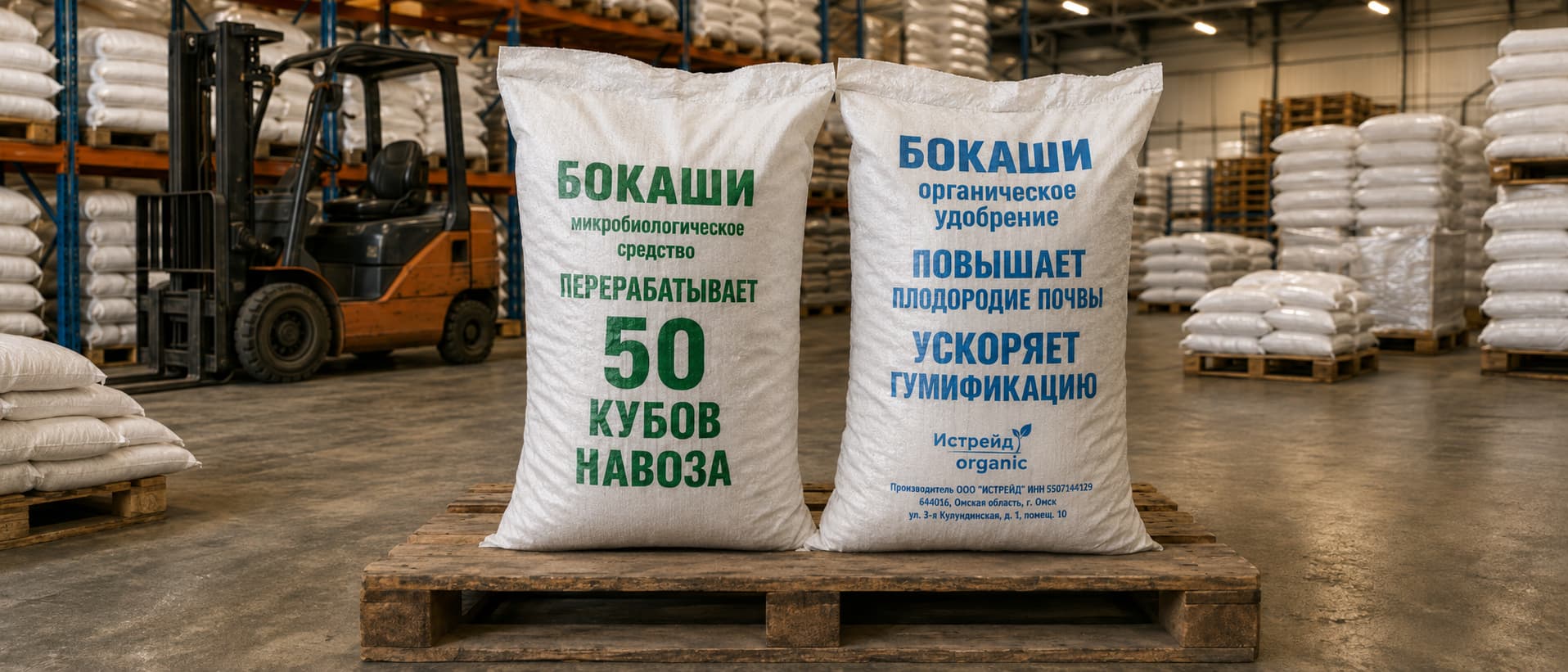 Два мешка бокаши на складе производителя